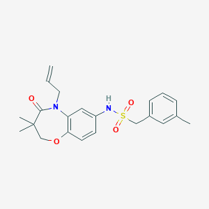 molecular formula C22H26N2O4S B2794853 N-(5-烯丙基-3,3-二甲基-4-氧代-2,3,4,5-四氢苯并[b][1,4]噁唑-7-基)-1-(间甲苯基)甲烷磺酰胺 CAS No. 922104-62-9