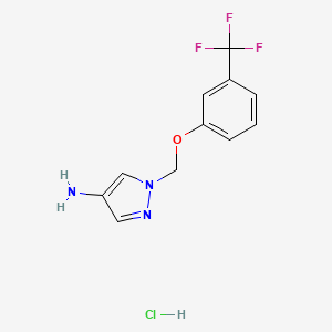 molecular formula C11H11ClF3N3O B2794855 1-{[3-(Trifluoromethyl)phenoxy]methyl}-1H-pyrazol-4-amine hydrochloride CAS No. 1458615-97-8