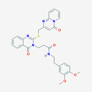 molecular formula C30H29N5O5S B2794908 N-[2-(3,4-dimethoxyphenyl)ethyl]-3-{4-oxo-2-[({4-oxo-4H-pyrido[1,2-a]pyrimidin-2-yl}methyl)sulfanyl]-3,4-dihydroquinazolin-3-yl}propanamide CAS No. 422286-94-0