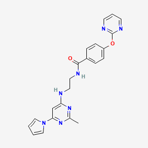 molecular formula C22H21N7O2 B2794947 N-(2-((2-methyl-6-(1H-pyrrol-1-yl)pyrimidin-4-yl)amino)ethyl)-4-(pyrimidin-2-yloxy)benzamide CAS No. 1421497-97-3