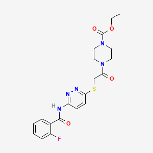 molecular formula C20H22FN5O4S B2795011 Ethyl 4-(2-((6-(2-fluorobenzamido)pyridazin-3-yl)thio)acetyl)piperazine-1-carboxylate CAS No. 1021135-45-4