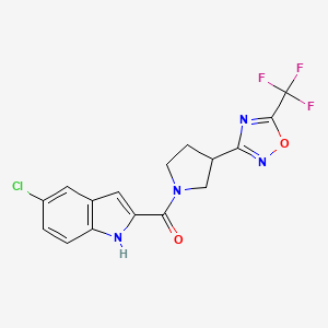 molecular formula C16H12ClF3N4O2 B2795031 (5-chloro-1H-indol-2-yl)(3-(5-(trifluoromethyl)-1,2,4-oxadiazol-3-yl)pyrrolidin-1-yl)methanone CAS No. 2034415-01-3