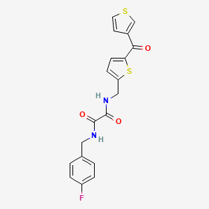 molecular formula C19H15FN2O3S2 B2795035 N'-[(4-fluorophenyl)methyl]-N-{[5-(thiophene-3-carbonyl)thiophen-2-yl]methyl}ethanediamide CAS No. 1797615-11-2