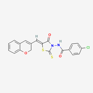molecular formula C20H13ClN2O3S2 B2795036 4-chloro-N-[(5Z)-5-(2H-chromen-3-ylmethylidene)-4-oxo-2-thioxo-1,3-thiazolidin-3-yl]benzamide CAS No. 900135-19-5