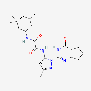 molecular formula C22H30N6O3 B2795049 N-(3-methyl-1-{4-oxo-3H,4H,5H,6H,7H-cyclopenta[d]pyrimidin-2-yl}-1H-pyrazol-5-yl)-N'-(3,3,5-trimethylcyclohexyl)ethanediamide CAS No. 1014046-97-9