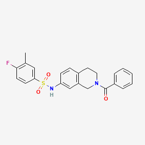 molecular formula C23H21FN2O3S B2795128 N-(2-benzoyl-1,2,3,4-tetrahydroisoquinolin-7-yl)-4-fluoro-3-methylbenzene-1-sulfonamide CAS No. 955748-82-0