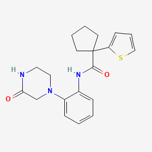 molecular formula C20H23N3O2S B2795138 N-(2-(3-oxopiperazin-1-yl)phenyl)-1-(thiophen-2-yl)cyclopentanecarboxamide CAS No. 1226429-78-2