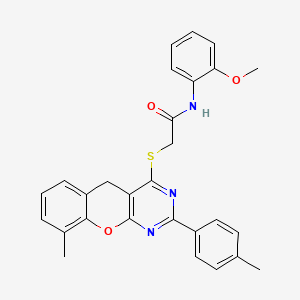 molecular formula C28H25N3O3S B2795150 N-(2-methoxyphenyl)-2-{[9-methyl-2-(4-methylphenyl)-5H-chromeno[2,3-d]pyrimidin-4-yl]sulfanyl}acetamide CAS No. 866842-74-2
