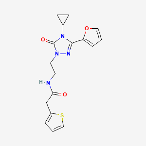molecular formula C17H18N4O3S B2795272 N-(2-(4-cyclopropyl-3-(furan-2-yl)-5-oxo-4,5-dihydro-1H-1,2,4-triazol-1-yl)ethyl)-2-(thiophen-2-yl)acetamide CAS No. 1797060-74-2