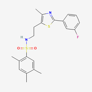 molecular formula C21H23FN2O2S2 B2795292 N-{2-[2-(3-fluorophenyl)-4-methyl-1,3-thiazol-5-yl]ethyl}-2,4,5-trimethylbenzene-1-sulfonamide CAS No. 946375-19-5