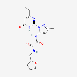 molecular formula C17H22N6O4 B2795303 N1-(1-(4-ethyl-6-oxo-1,6-dihydropyrimidin-2-yl)-3-methyl-1H-pyrazol-5-yl)-N2-((tetrahydrofuran-2-yl)methyl)oxalamide CAS No. 1014006-89-3