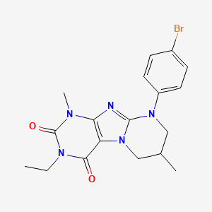 molecular formula C18H20BrN5O2 B2795305 9-(4-bromophenyl)-3-ethyl-1,7-dimethyl-6,7,8,9-tetrahydropyrimido[2,1-f]purine-2,4(1H,3H)-dione CAS No. 887883-67-2