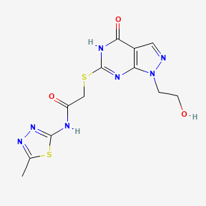 2-((1-(2-hydroxyethyl)-4-oxo-4,5-dihydro-1H-pyrazolo[3,4-d]pyrimidin-6-yl)thio)-N-(5-methyl-1,3,4-thiadiazol-2-yl)acetamide