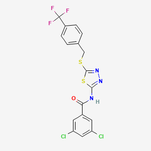 molecular formula C17H10Cl2F3N3OS2 B2795327 3,5-dichloro-N-[5-({[4-(trifluoromethyl)phenyl]methyl}sulfanyl)-1,3,4-thiadiazol-2-yl]benzamide CAS No. 392301-52-9