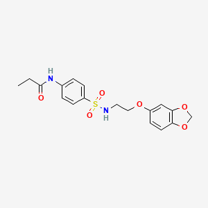 molecular formula C18H20N2O6S B2795354 N-(4-(N-(2-(benzo[d][1,3]dioxol-5-yloxy)ethyl)sulfamoyl)phenyl)propionamide CAS No. 1105205-52-4