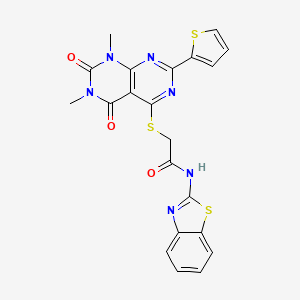 N-(benzo[d]thiazol-2-yl)-2-((6,8-dimethyl-5,7-dioxo-2-(thiophen-2-yl)-5,6,7,8-tetrahydropyrimido[4,5-d]pyrimidin-4-yl)thio)acetamide