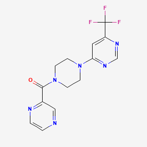 molecular formula C14H13F3N6O B2795436 4-[4-(pyrazine-2-carbonyl)piperazin-1-yl]-6-(trifluoromethyl)pyrimidine CAS No. 2034411-80-6