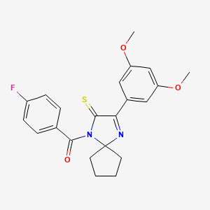molecular formula C22H21FN2O3S B2795454 3-(3,5-Dimethoxyphenyl)-1-(4-fluorobenzoyl)-1,4-diazaspiro[4.4]non-3-ene-2-thione CAS No. 899933-15-4