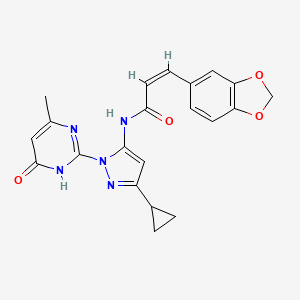(Z)-3-(benzo[d][1,3]dioxol-5-yl)-N-(3-cyclopropyl-1-(4-methyl-6-oxo-1,6-dihydropyrimidin-2-yl)-1H-pyrazol-5-yl)acrylamide