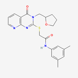 molecular formula C22H24N4O3S B2795500 N-(3,5-dimethylphenyl)-2-({4-oxo-3-[(oxolan-2-yl)methyl]-3H,4H-pyrido[2,3-d]pyrimidin-2-yl}sulfanyl)acetamide CAS No. 902950-69-0