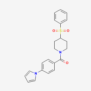 molecular formula C22H22N2O3S B2795523 4-(benzenesulfonyl)-1-[4-(1H-pyrrol-1-yl)benzoyl]piperidine CAS No. 1797629-90-3