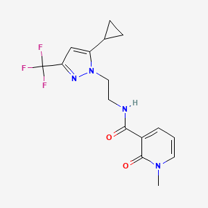 molecular formula C16H17F3N4O2 B2795530 N-{2-[5-cyclopropyl-3-(trifluoromethyl)-1H-pyrazol-1-yl]ethyl}-1-methyl-2-oxo-1,2-dihydropyridine-3-carboxamide CAS No. 1797260-63-9
