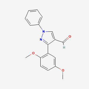 molecular formula C18H16N2O3 B2795542 3-(2,5-dimethoxyphenyl)-1-phenyl-1H-pyrazole-4-carbaldehyde CAS No. 956206-42-1