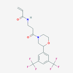 molecular formula C18H18F6N2O3 B2795549 N-(3-{2-[3,5-bis(trifluoromethyl)phenyl]morpholin-4-yl}-3-oxopropyl)prop-2-enamide CAS No. 2361813-45-6