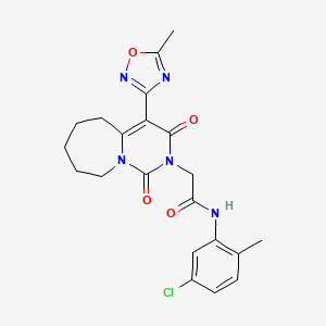 molecular formula C21H22ClN5O4 B2795560 N-(5-chloro-2-methylphenyl)-2-[4-(5-methyl-1,2,4-oxadiazol-3-yl)-1,3-dioxo-3,5,6,7,8,9-hexahydropyrimido[1,6-a]azepin-2(1H)-yl]acetamide CAS No. 1775421-73-2