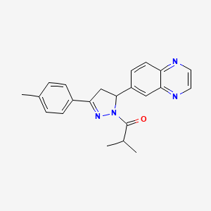 molecular formula C22H22N4O B2795565 2-methyl-1-(5-(quinoxalin-6-yl)-3-(p-tolyl)-4,5-dihydro-1H-pyrazol-1-yl)propan-1-one CAS No. 941913-22-0