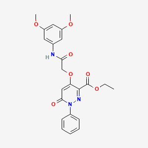 molecular formula C23H23N3O7 B2795569 Ethyl 4-(2-((3,5-dimethoxyphenyl)amino)-2-oxoethoxy)-6-oxo-1-phenyl-1,6-dihydropyridazine-3-carboxylate CAS No. 899733-44-9