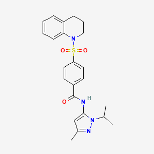 molecular formula C23H26N4O3S B2795571 4-((3,4-dihydroquinolin-1(2H)-yl)sulfonyl)-N-(1-isopropyl-3-methyl-1H-pyrazol-5-yl)benzamide CAS No. 1171083-12-7