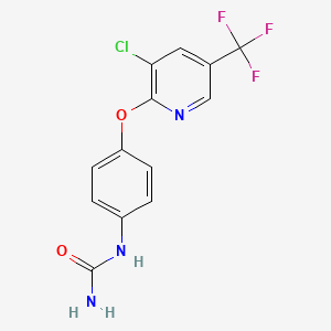 molecular formula C13H9ClF3N3O2 B2795574 N-(4-{[3-chloro-5-(trifluoromethyl)-2-pyridinyl]oxy}phenyl)urea CAS No. 339023-79-9