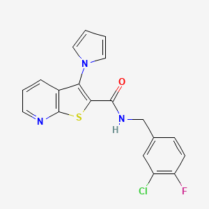 molecular formula C19H13ClFN3OS B2795599 N-(3-chloro-4-fluorobenzyl)-3-(1H-pyrrol-1-yl)thieno[2,3-b]pyridine-2-carboxamide CAS No. 1112446-48-6