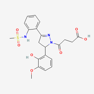 molecular formula C21H23N3O7S B2795603 4-[5-(2-hydroxy-3-methoxyphenyl)-3-(2-methanesulfonamidophenyl)-4,5-dihydro-1H-pyrazol-1-yl]-4-oxobutanoic acid CAS No. 923212-02-6
