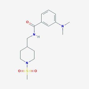 molecular formula C16H25N3O3S B2795605 3-(二甲胺基)-N-((1-(甲磺酰基哌啶-4-基)甲基)苯甲酰胺 CAS No. 1235075-97-4