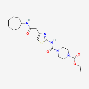 molecular formula C20H31N5O4S B2795615 Ethyl 4-((4-(2-(cycloheptylamino)-2-oxoethyl)thiazol-2-yl)carbamoyl)piperazine-1-carboxylate CAS No. 1021220-42-7