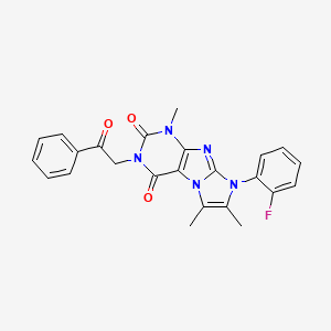 molecular formula C24H20FN5O3 B2795617 8-(2-Fluorophenyl)-1,6,7-trimethyl-3-(2-oxo-2-phenylethyl)-1,3,5-trihydro-4-im idazolino[1,2-h]purine-2,4-dione CAS No. 904372-70-9