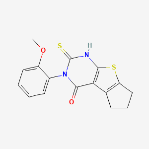 molecular formula C16H14N2O2S2 B2795638 2-mercapto-3-(2-methoxyphenyl)-3,5,6,7-tetrahydro-4H-cyclopenta[4,5]thieno[2,3-d]pyrimidin-4-one CAS No. 497078-59-8