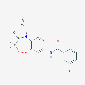 molecular formula C21H21FN2O3 B2795639 N-(5-allyl-3,3-dimethyl-4-oxo-2,3,4,5-tetrahydrobenzo[b][1,4]oxazepin-8-yl)-3-fluorobenzamide CAS No. 921794-30-1