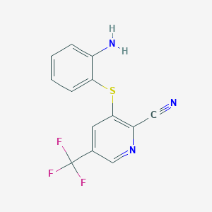 molecular formula C13H8F3N3S B2795688 3-[(2-Aminophenyl)sulfanyl]-5-(trifluoromethyl)-2-pyridinecarbonitrile CAS No. 338396-88-6