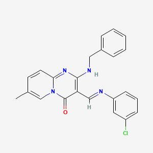 molecular formula C23H19ClN4O B2795689 (E)-2-(benzylamino)-3-(((3-chlorophenyl)imino)methyl)-7-methyl-4H-pyrido[1,2-a]pyrimidin-4-one CAS No. 314769-62-5