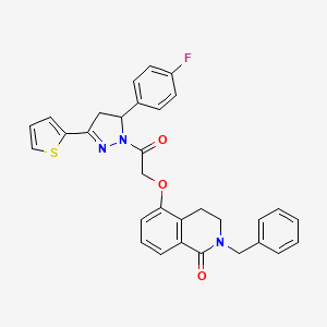 molecular formula C31H26FN3O3S B2795692 5-[2-[3-(4-Fluorophenyl)-5-thiophen-2-yl-3,4-dihydropyrazol-2-yl]-2-oxoethoxy]-2-(phenylmethyl)-3,4-dihydroisoquinolin-1-one CAS No. 850905-67-8