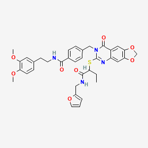 molecular formula C36H36N4O8S B2795693 N-[2-(3,4-dimethoxyphenyl)ethyl]-4-({6-[(1-{[(furan-2-yl)methyl]carbamoyl}propyl)sulfanyl]-8-oxo-2H,7H,8H-[1,3]dioxolo[4,5-g]quinazolin-7-yl}methyl)benzamide CAS No. 688062-36-4