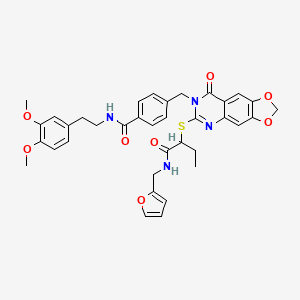molecular formula C36H36N4O8S B2795693 N-[2-(3,4-dimethoxyphenyl)ethyl]-4-{[6-[(1-{[(2-furylmethyl)amino]carbonyl}propyl)thio]-8-oxo[1,3]dioxolo[4,5-g]quinazolin-7(8H)-yl]methyl}benzamide CAS No. 688062-36-4