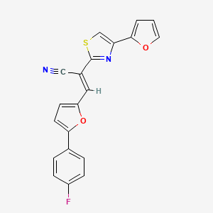 molecular formula C20H11FN2O2S B2795696 (2E)-3-[5-(4-fluorophenyl)furan-2-yl]-2-[4-(furan-2-yl)-1,3-thiazol-2-yl]prop-2-enenitrile CAS No. 868154-56-7