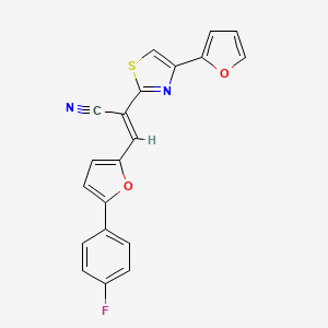 molecular formula C20H11FN2O2S B2795696 (E)-3-(5-(4-fluorophenyl)furan-2-yl)-2-(4-(furan-2-yl)thiazol-2-yl)acrylonitrile CAS No. 868154-56-7