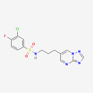 molecular formula C14H13ClFN5O2S B2795711 N-(3-([1,2,4]triazolo[1,5-a]pyrimidin-6-yl)propyl)-3-chloro-4-fluorobenzenesulfonamide CAS No. 2034318-20-0
