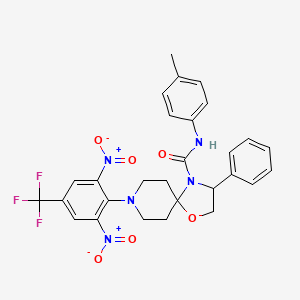 molecular formula C28H26F3N5O6 B2795731 8-[2,6-dinitro-4-(trifluoromethyl)phenyl]-N-(4-methylphenyl)-3-phenyl-1-oxa-4,8-diazaspiro[4.5]decane-4-carboxamide CAS No. 338963-12-5