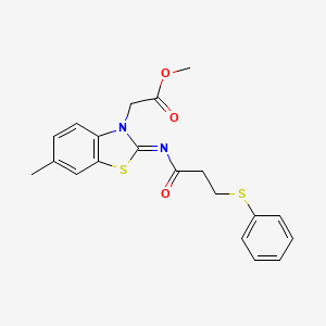 molecular formula C20H20N2O3S2 B2795732 (Z)-methyl 2-(6-methyl-2-((3-(phenylthio)propanoyl)imino)benzo[d]thiazol-3(2H)-yl)acetate CAS No. 941961-26-8